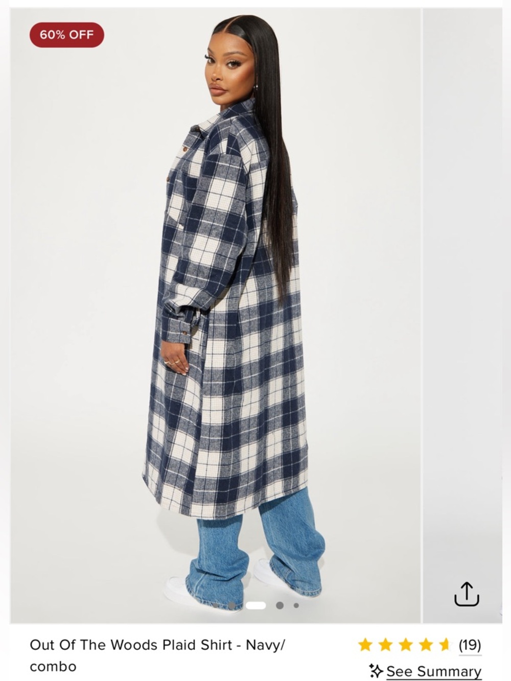 Navy Plaid Long Shacket